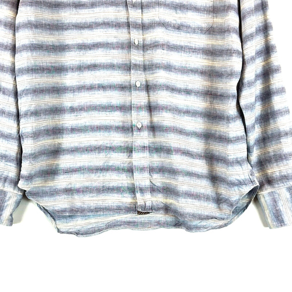 Billy Reid Mens Tuscumbia Linen Long Sleeve Button Up Shirt XL Striped Preppy - Picture 3 of 7
